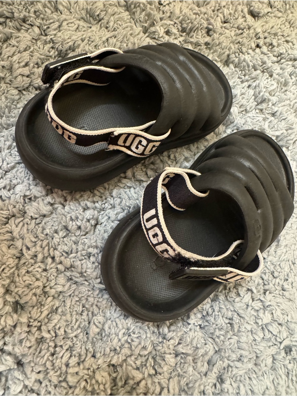 UGG Black Padded Slide Sandals with Logo Heel Strap